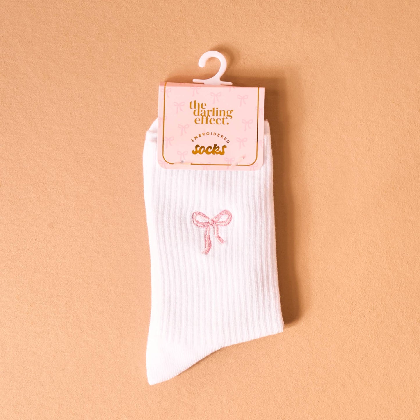 Embroidered Crew Socks | Pink Bow