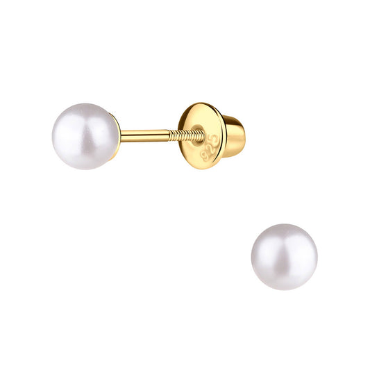 14K Gold-Plated White Pearl Earrings | Screw Backs