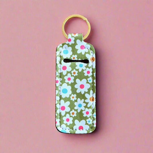 Lip Balm/Lip Stick Keychain Holder | Green Daisy