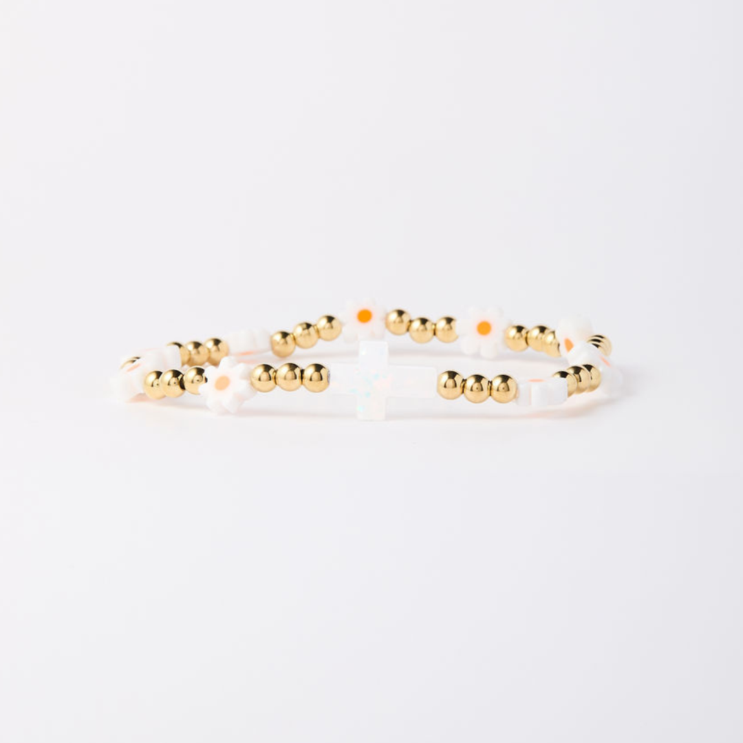 Holy Water Daisy Cross Bracelet | Gold