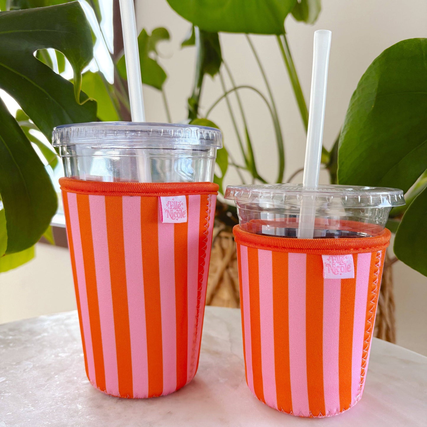 Coffee Cup Cover | Pink & Orange Stripes LARGE
