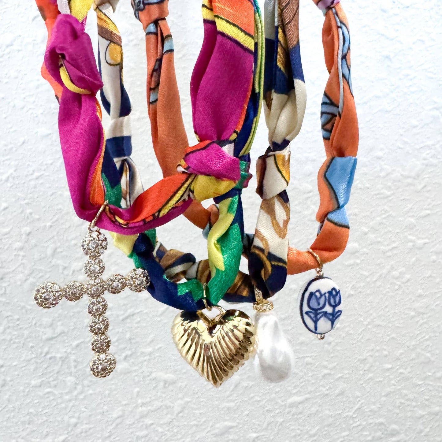 Scarf Bandana Flower Charm Necklaces | Light Pink