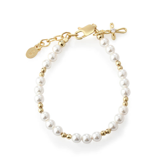 14K Gold-Plated/Pearl Cross Bracelet | 0-12m
