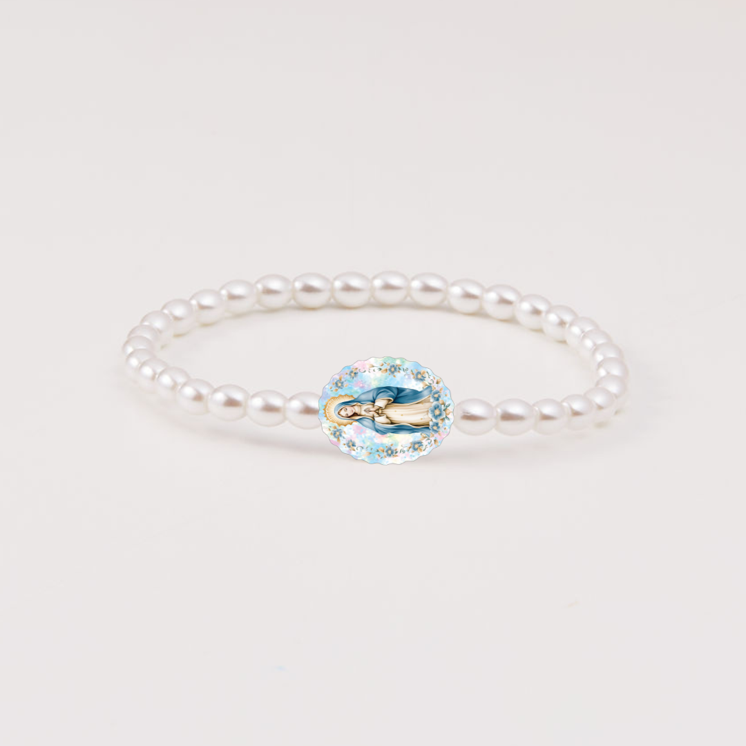 Holy Water Miraculous Medal Bracelet | Crystal Pearl