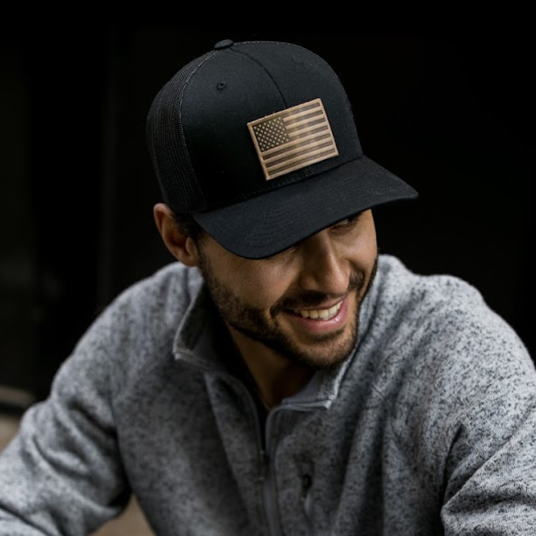 Leather Patch American Flag Hat | Coyote Brown/Black