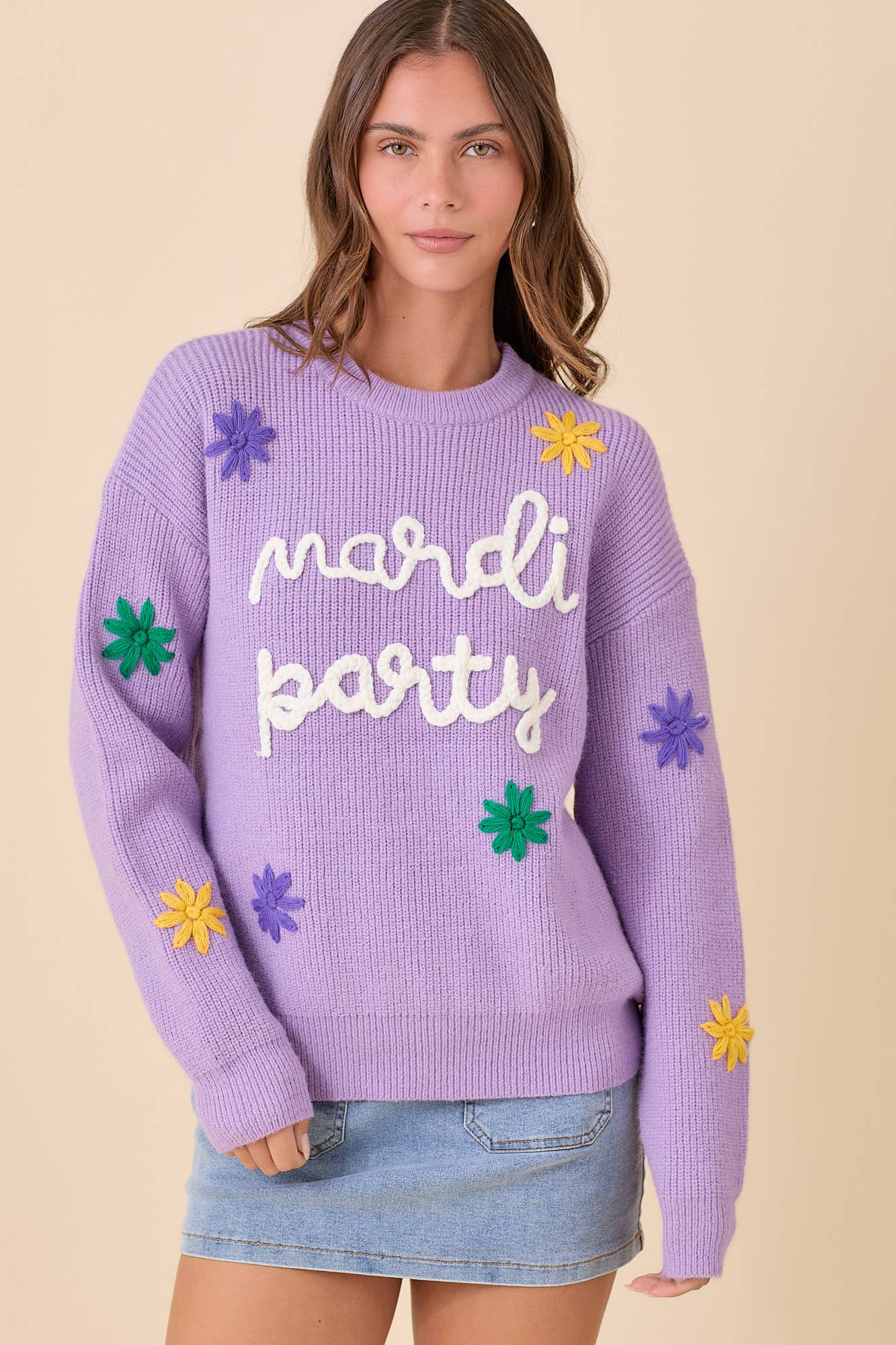 3D Mardi Party Sweater | Purple/Large