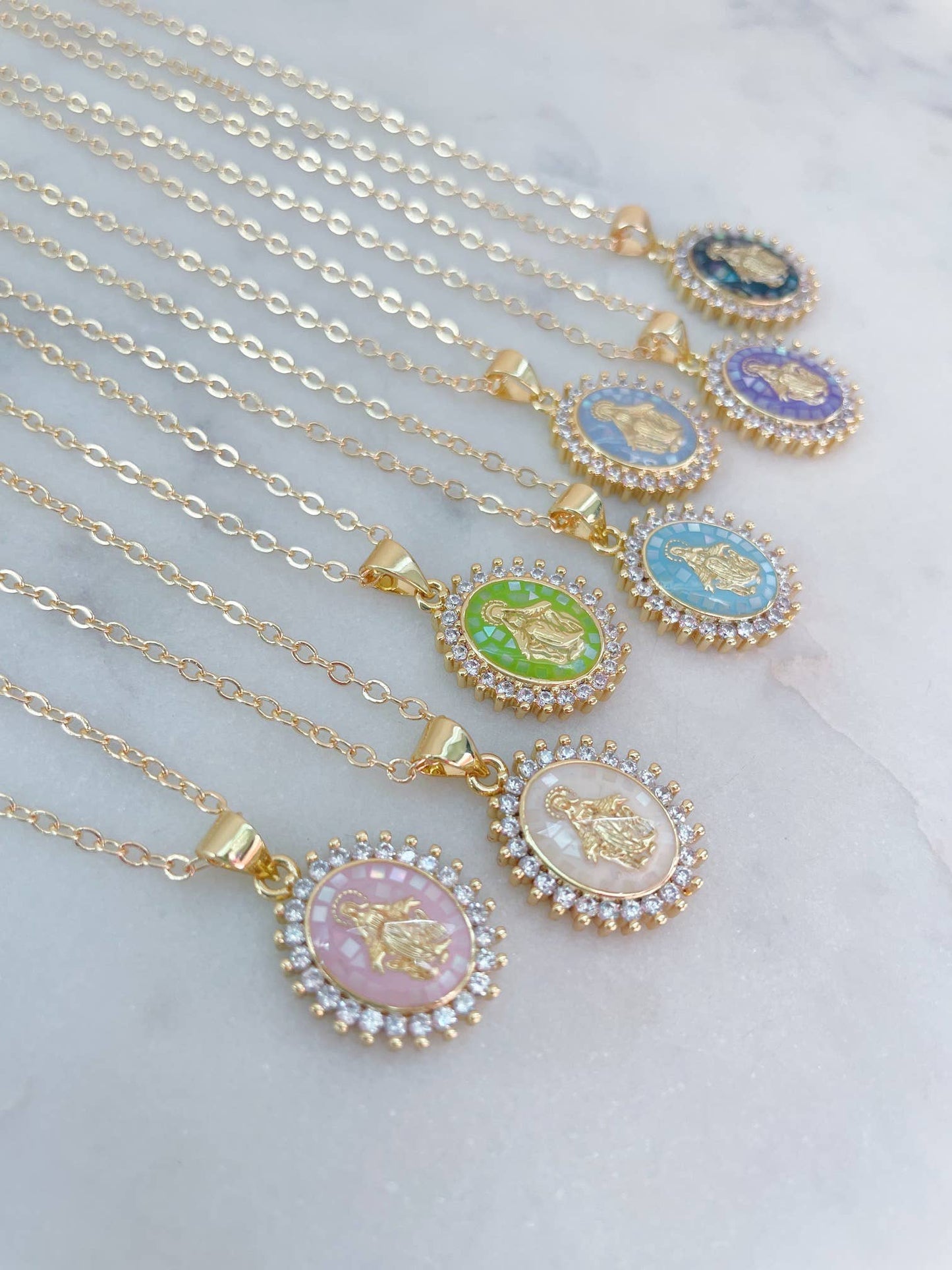 Virgin Mary Necklace | White/cream - 18"