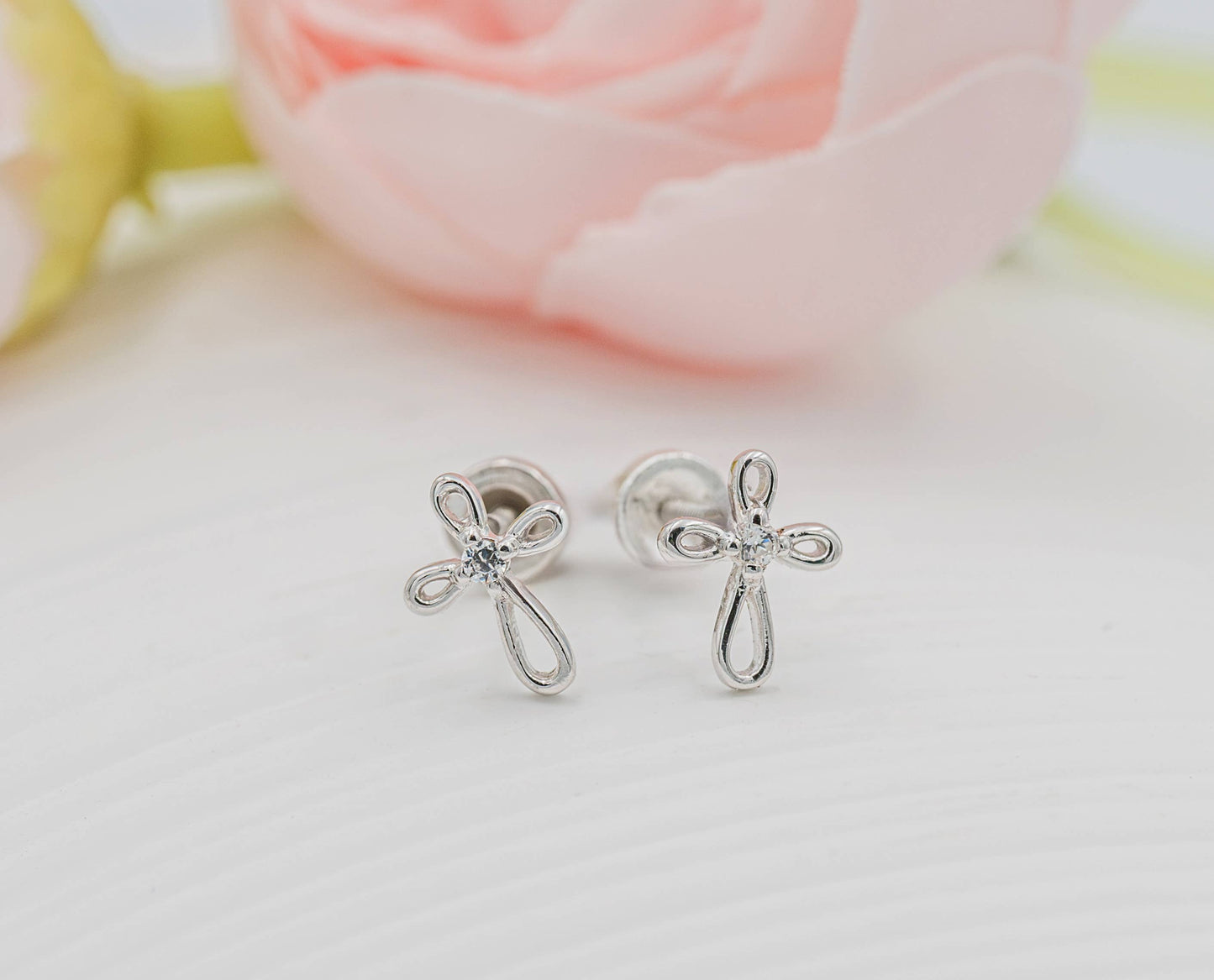 Sterling Silver Infinity Cross Earrings | Screw Back