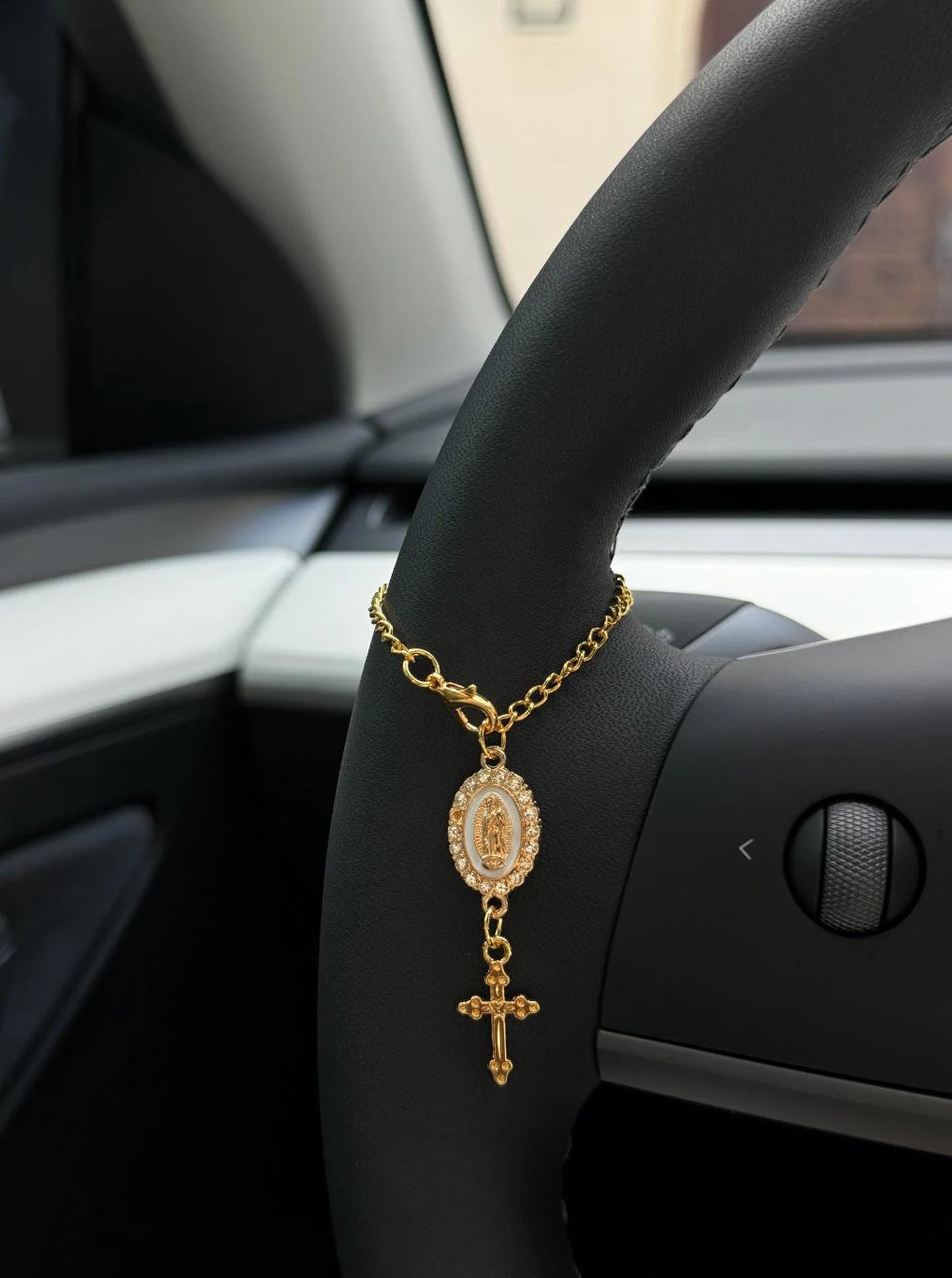 Steering Wheel Rosary Charm