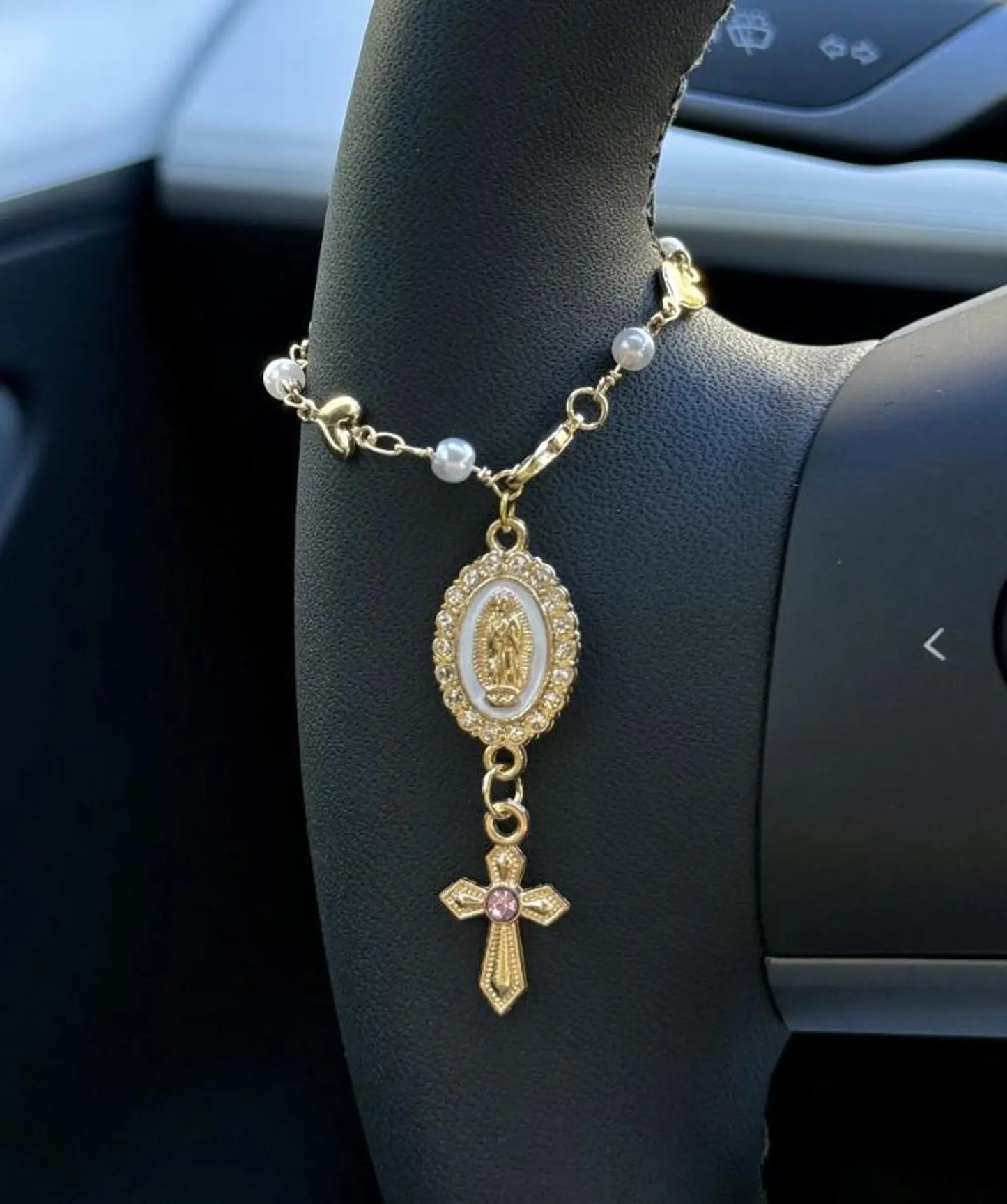 Steering Wheel Rosary Charm