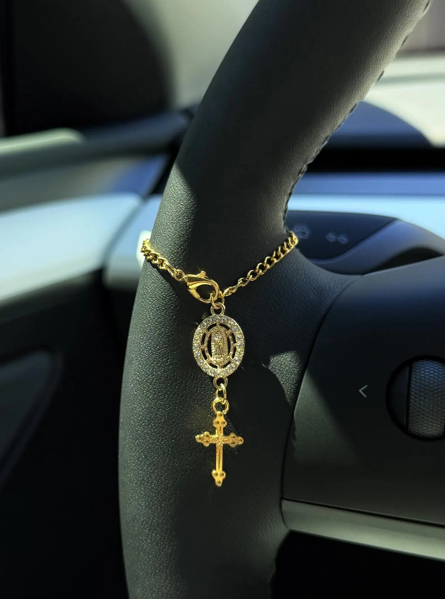 Steering Wheel Rosary Charm