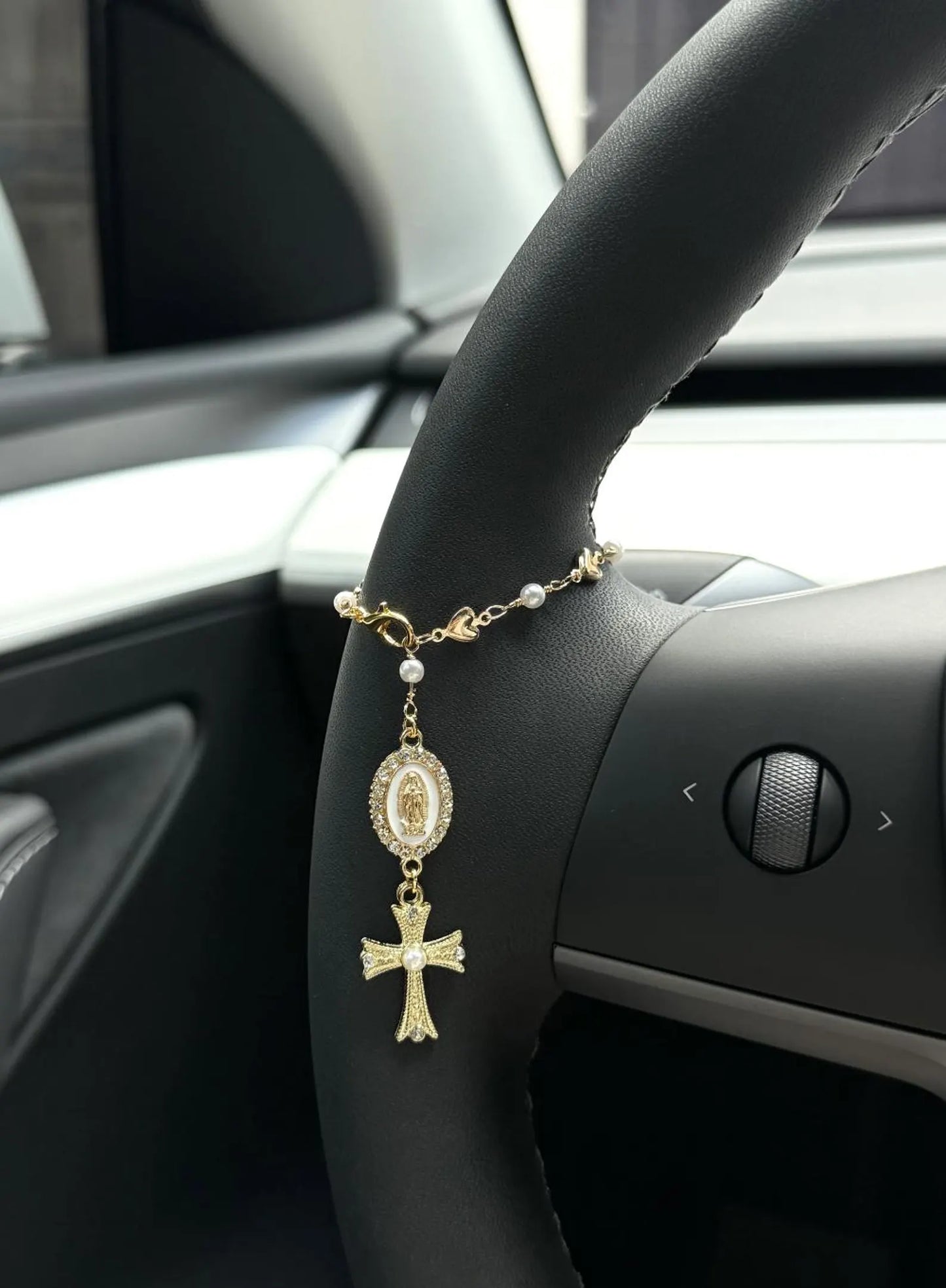 Steering Wheel Rosary Charm