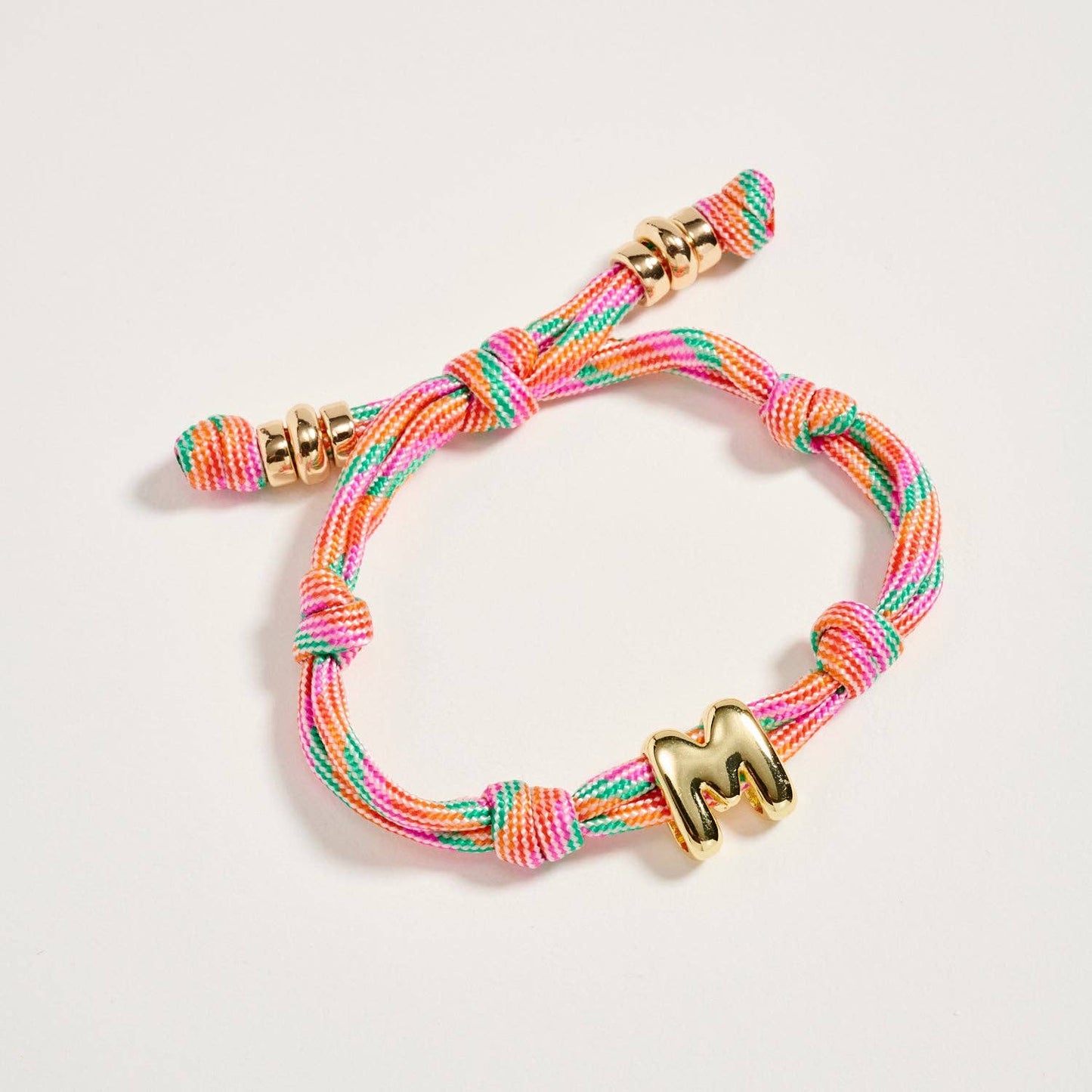 Multicolor Rope Bracelet w Gold Initial Charm