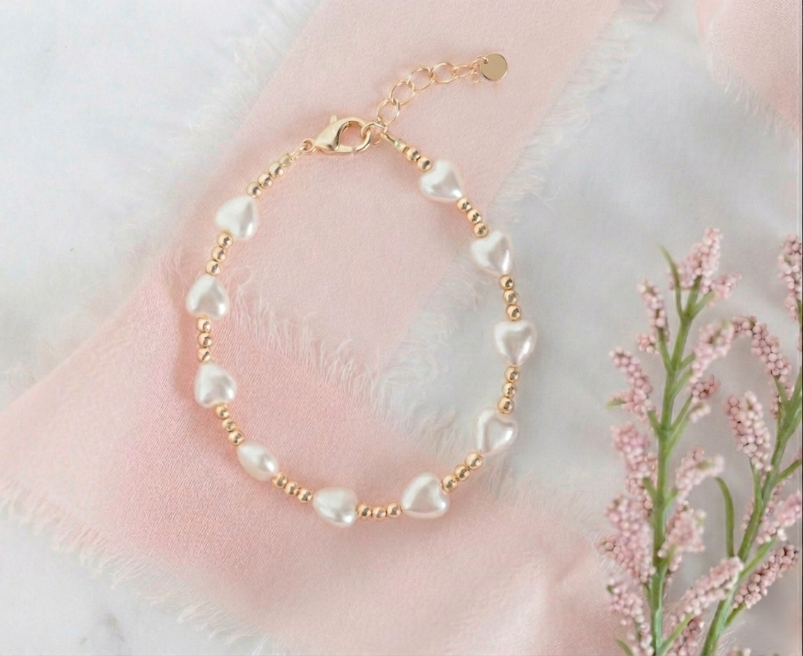 Heart Pearl Baby Beaded Bracelet | 0-12m