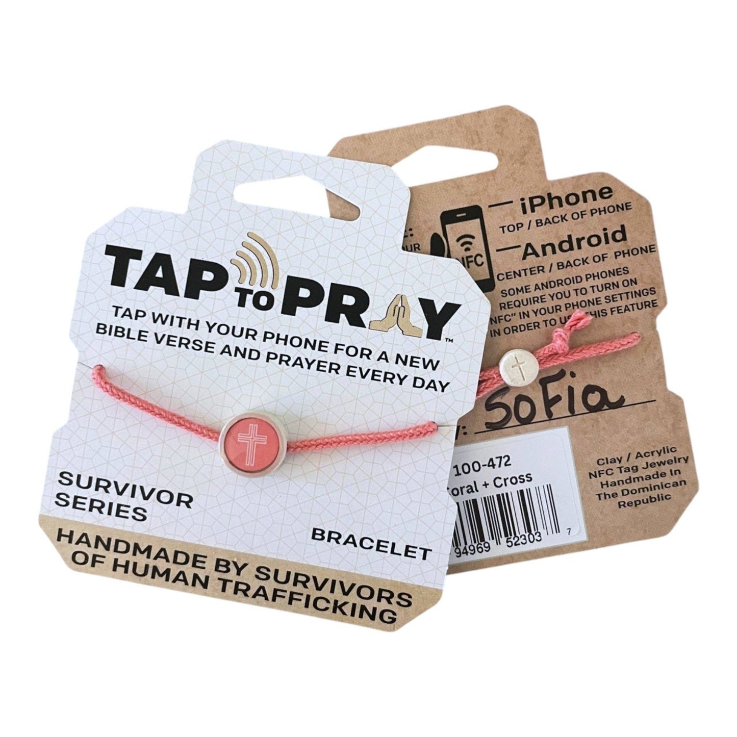 Tap To Pray® Bracelet | Sea Foam + Cross
