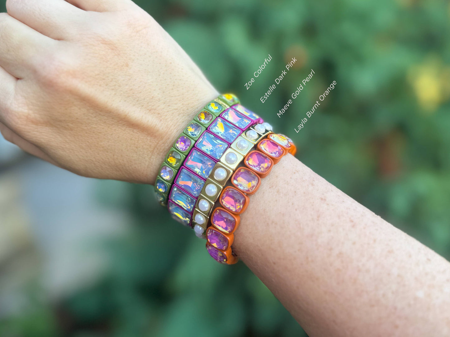 Large Square Stones Stretch Bracelet | Griffin Brown/Pink