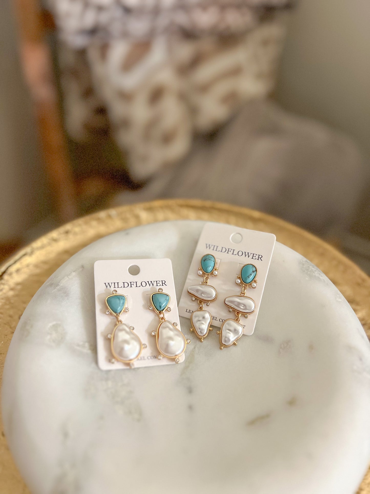 Pearl/Turquoise Drop Earrings