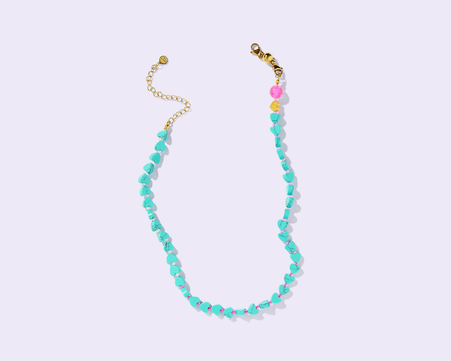 Marbled Turquoise Heart Beaded Necklace | Pink