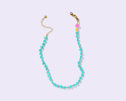 Marbled Turquoise Heart Beaded Necklace | Pink