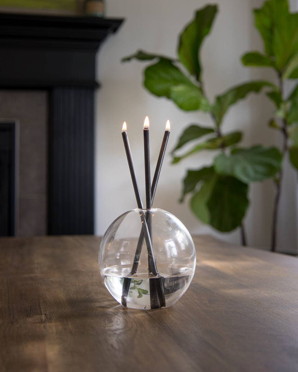 Black Everlasting Candles w/ Clear Vase