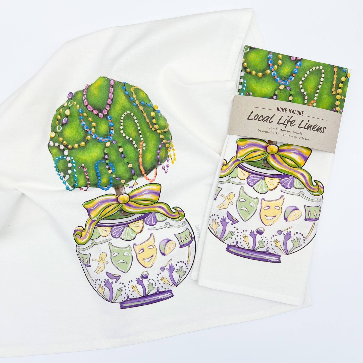 Chinoiserie Mardi Gras Bead Kitchen Tea Towel