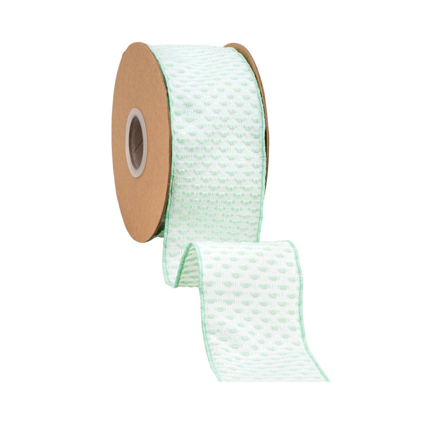 2.5" Wired Ribbon | Green/White Woven