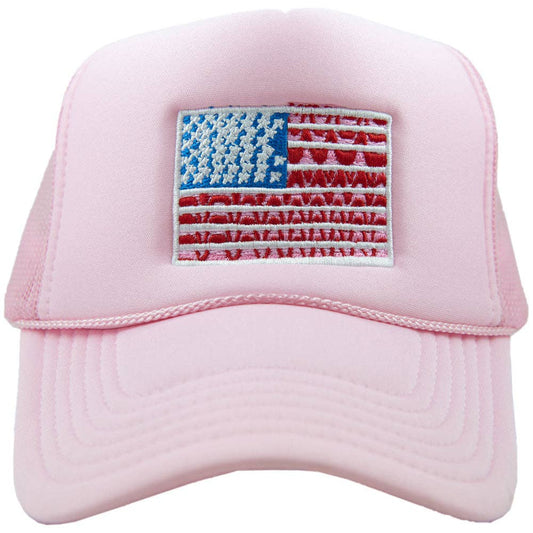 American Flag Cute Foam Trucker Hat | Light Pink