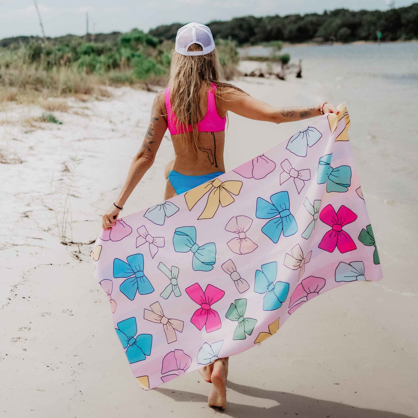 Girly Bows & Stripes Reversible Beach Towel