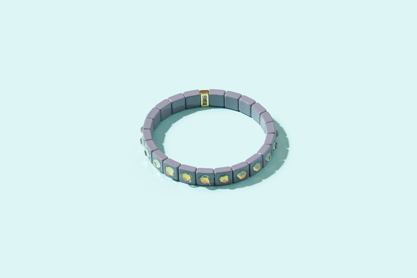 Large Square Stones Stretch Bracelet | Griffin Brown/Pink
