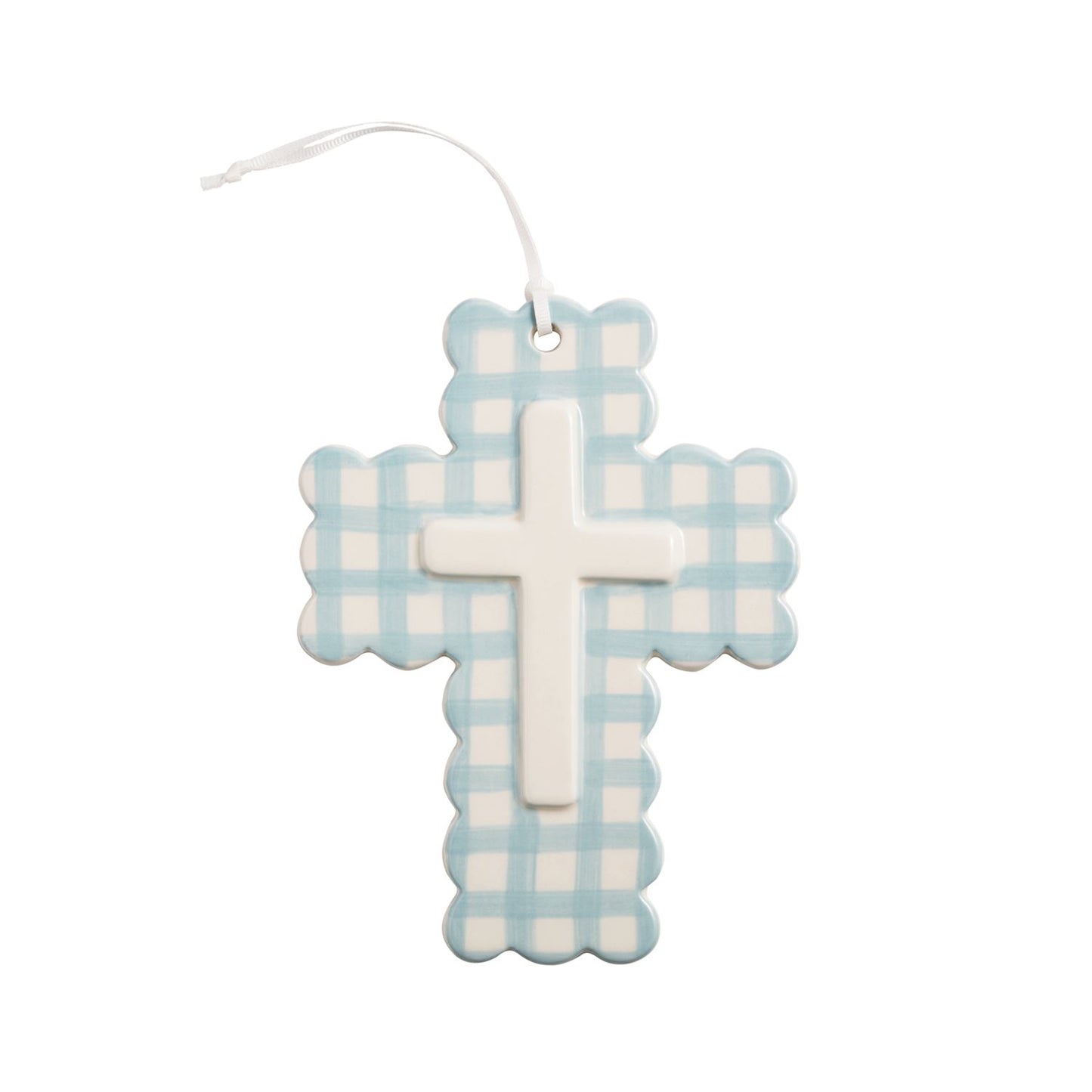 Gingham Scalloped Ceramic Cross