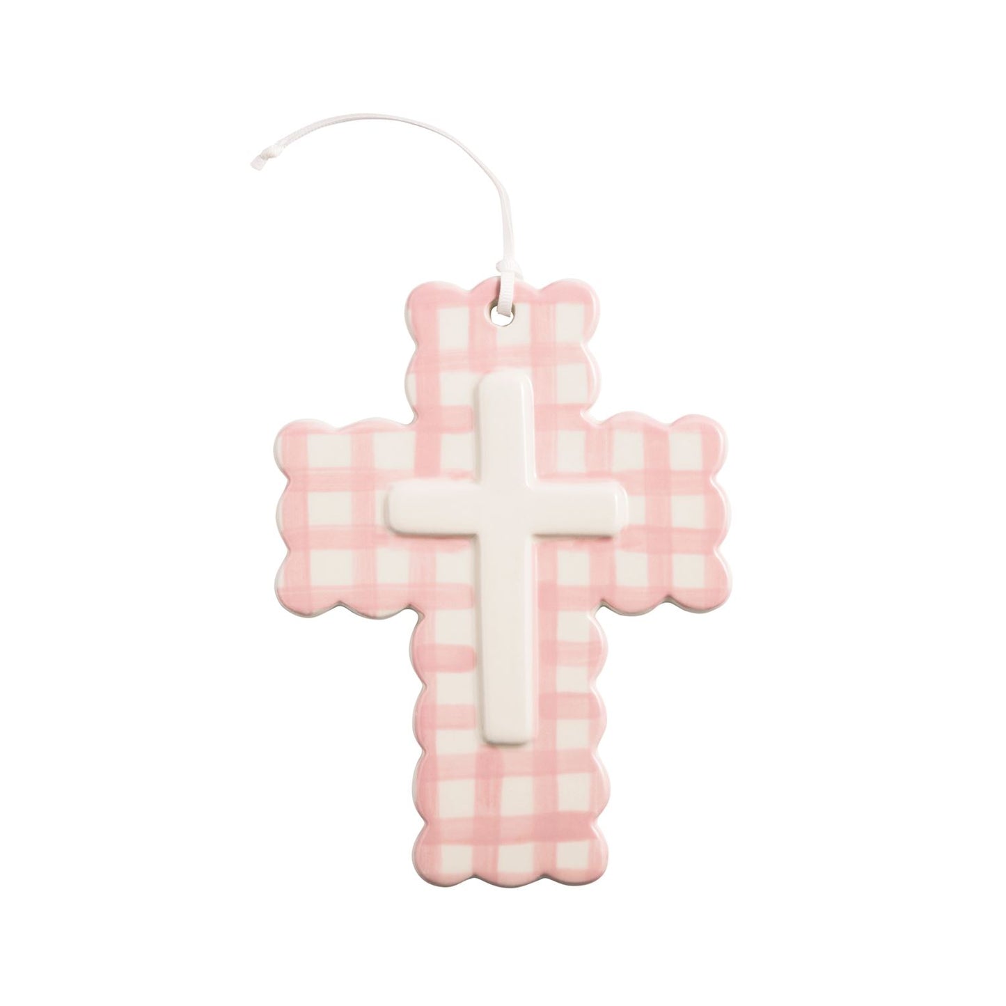 Gingham Scalloped Ceramic Cross