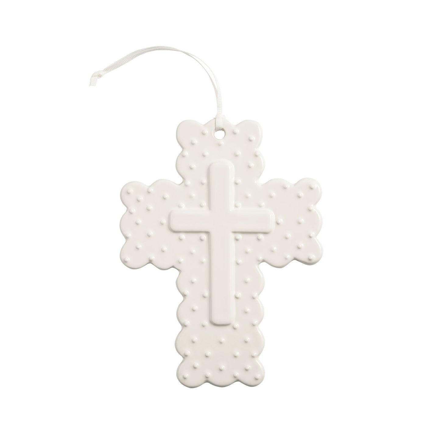 Gingham Scalloped Ceramic Cross