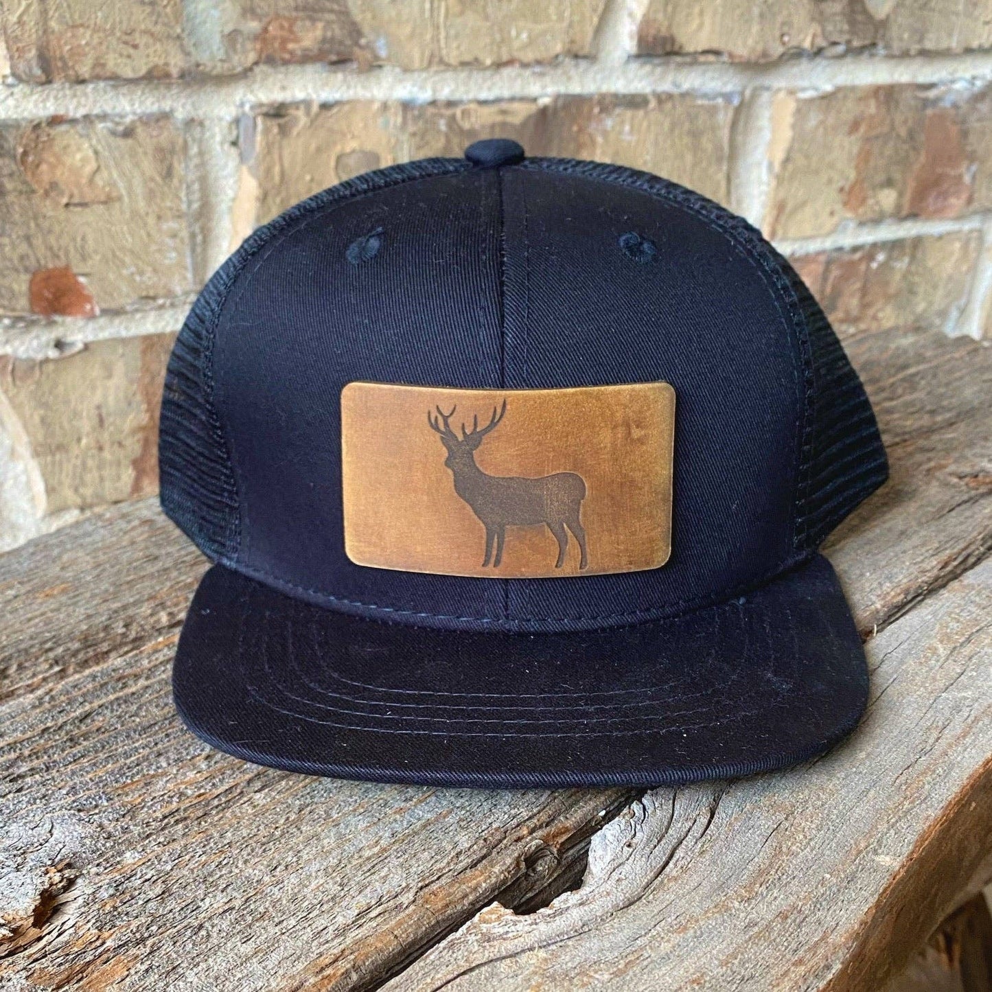 KIDS Deer Leather Patch Hat | Black