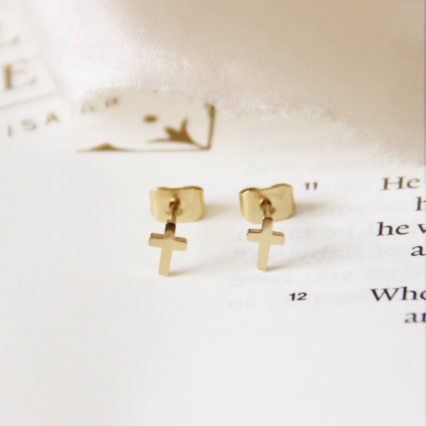 Tiny Cross Stud Earrings: Gold