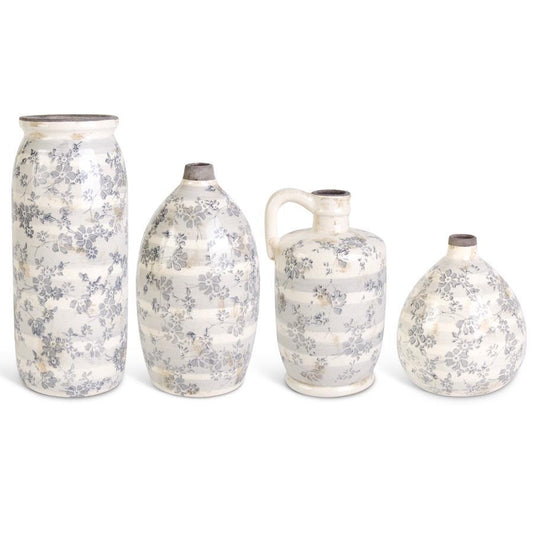 Ceramic Cream Crackle Vase w/ Gray Floral