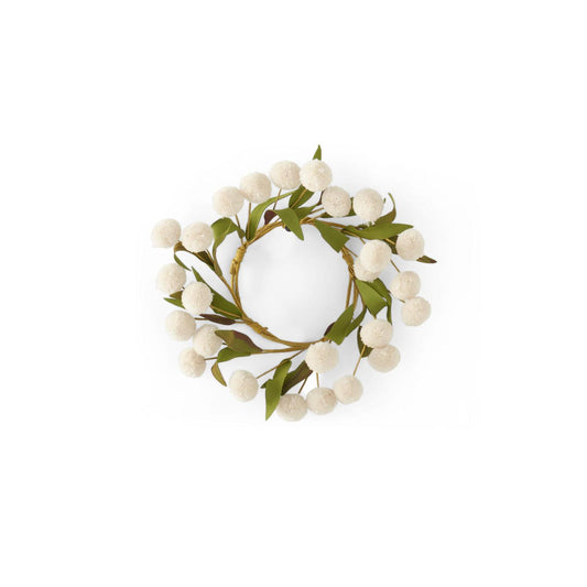 Cream Pompom w/ Green Eva Leaves Candle Ring