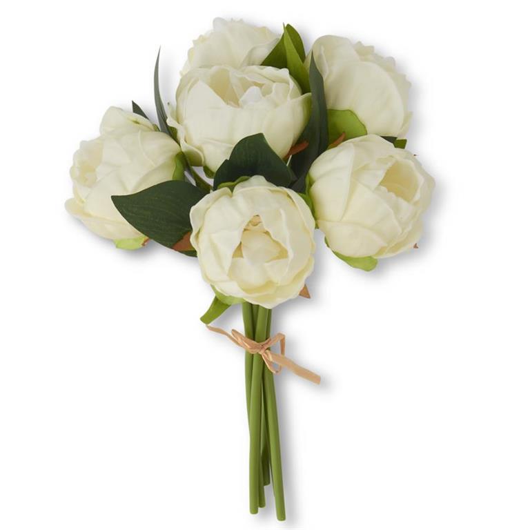White Real Touch Peony Bundle | 12"