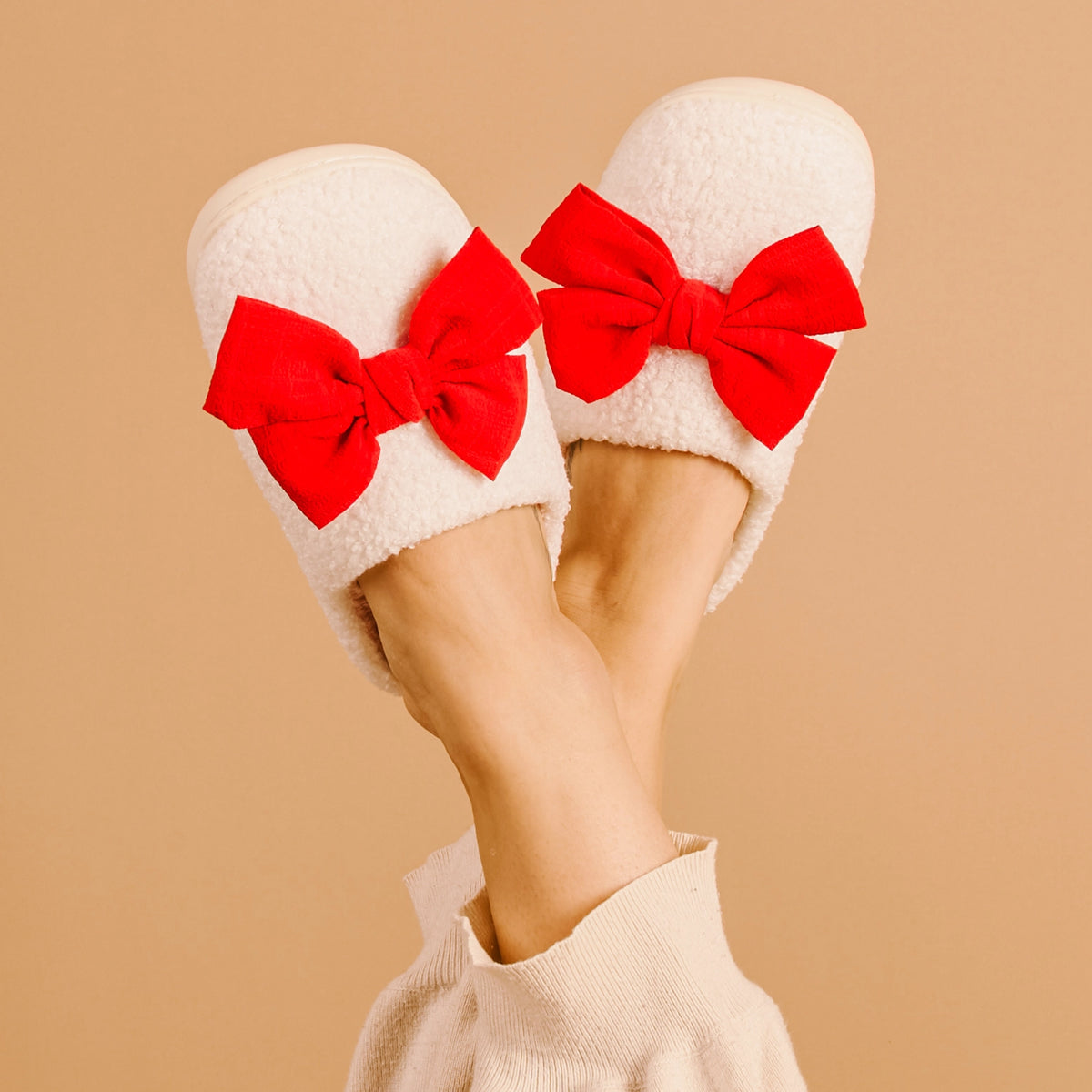 Fuzzy Slippers | Betty Bow Red
