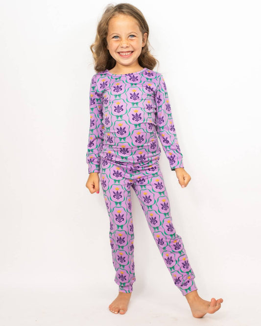 Kid's Mardi Bow Long Sleeve Pajamas   Light Purple/Multi   Set of 2   -Asst.: 2T