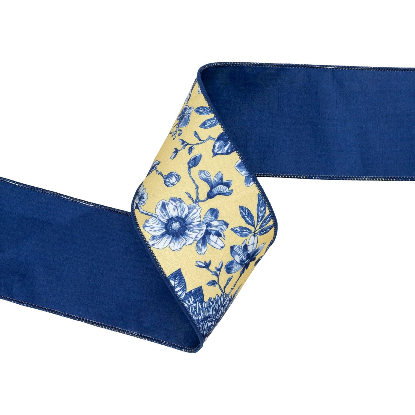 4" Wired Ribbon | Blue and Yellow Toile