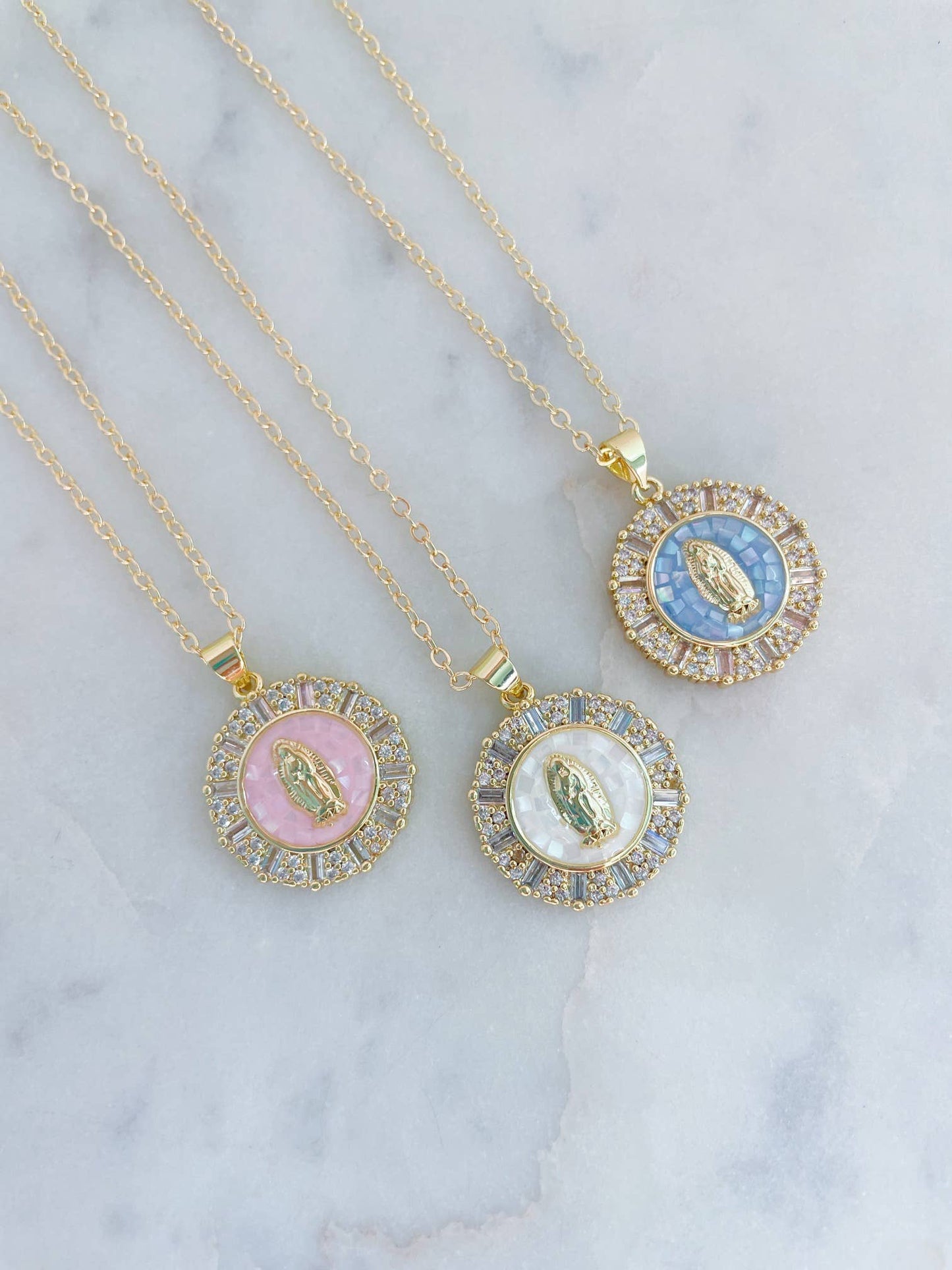 Gold Virgin Mary Necklace | Cream - 18"
