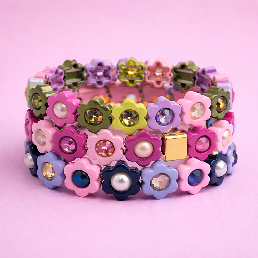 Daisy Flowers Stretch Bracelet | Pink/Purple