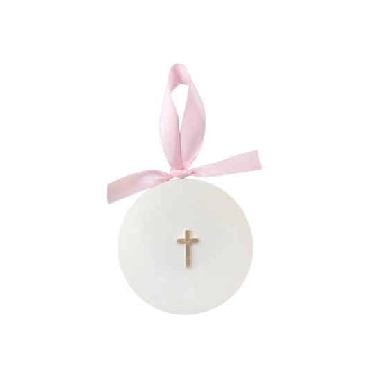 Tiny Cross Intaglio Ornament | Blue Ribbon
