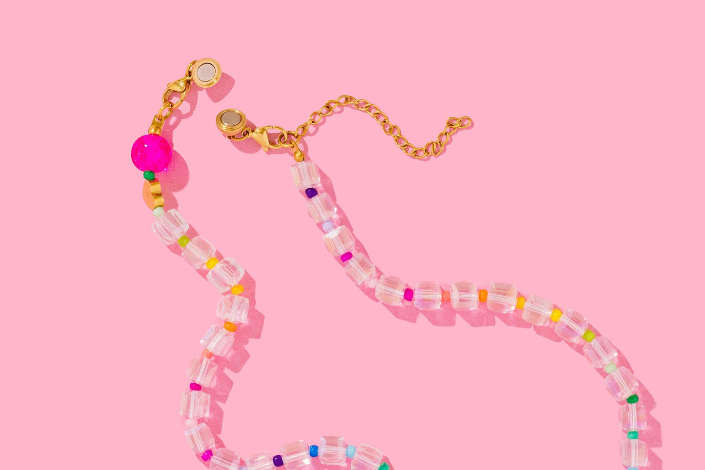 Marbled Turquoise Heart Beaded Necklace | Pink