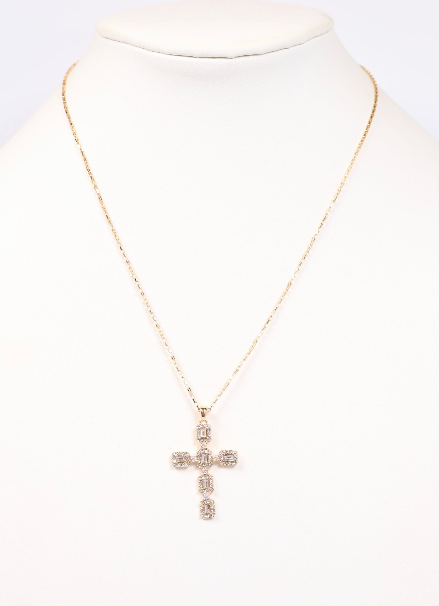 Roxton CZ Cross Necklace | Gold