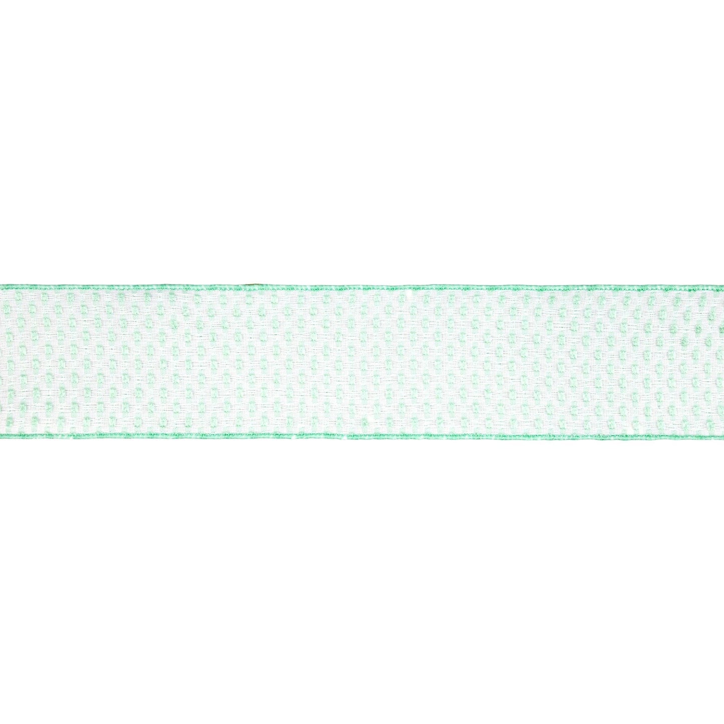 2.5" Wired Ribbon | Green/White Woven