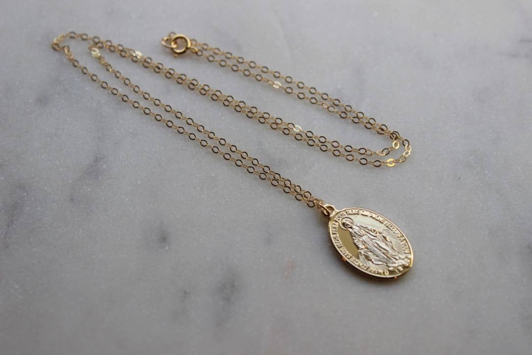 Large Gold Virgin Mary Necklace