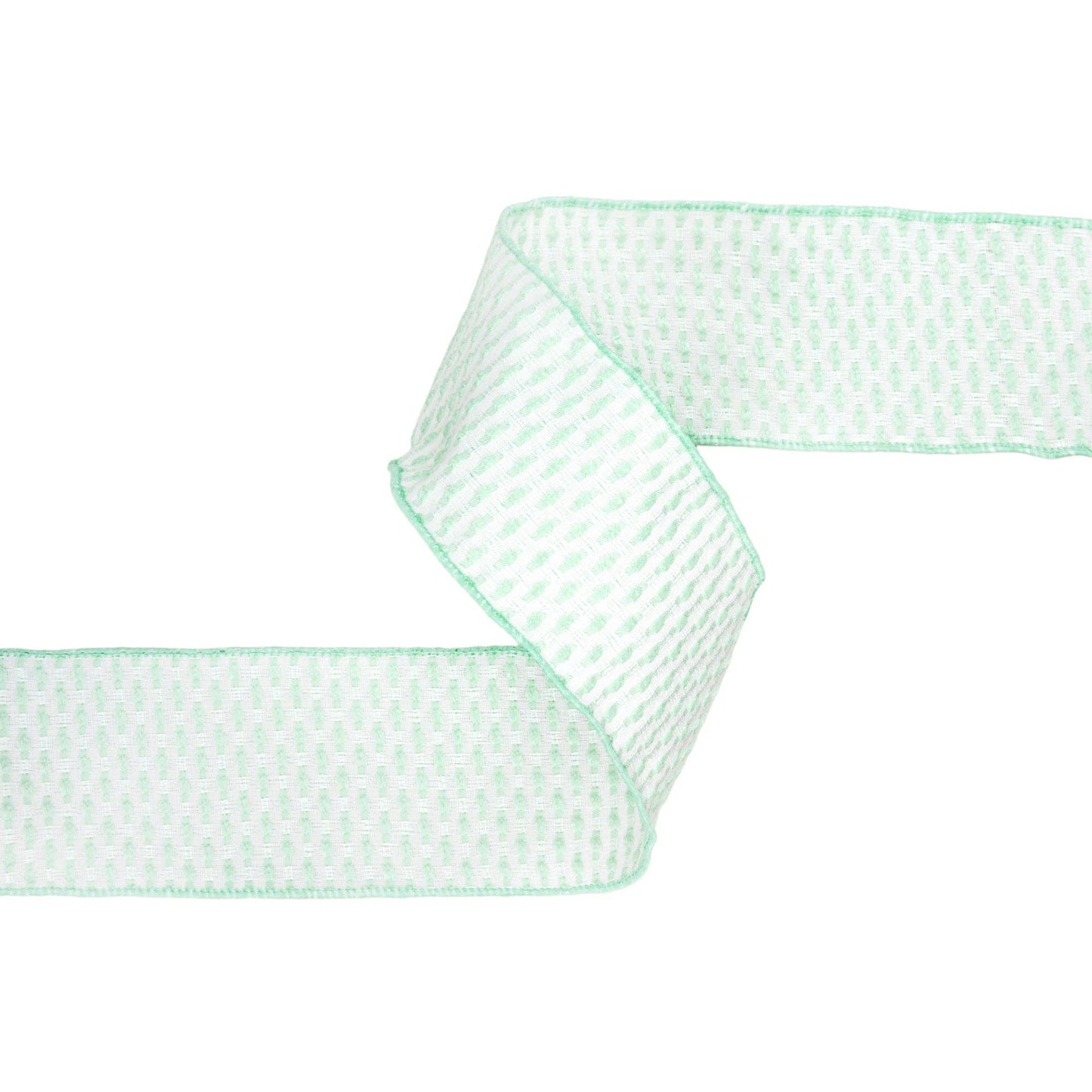 2.5" Wired Ribbon | Green/White Woven