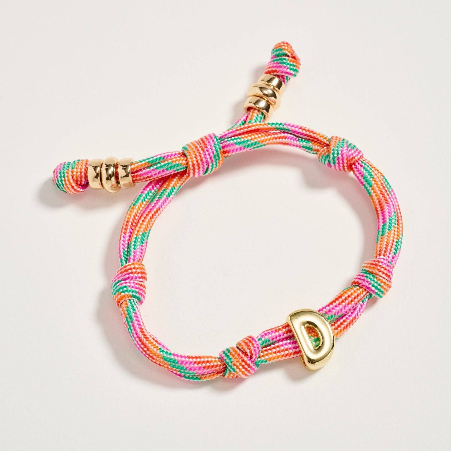 Multicolor Rope Bracelet w Gold Initial Charm