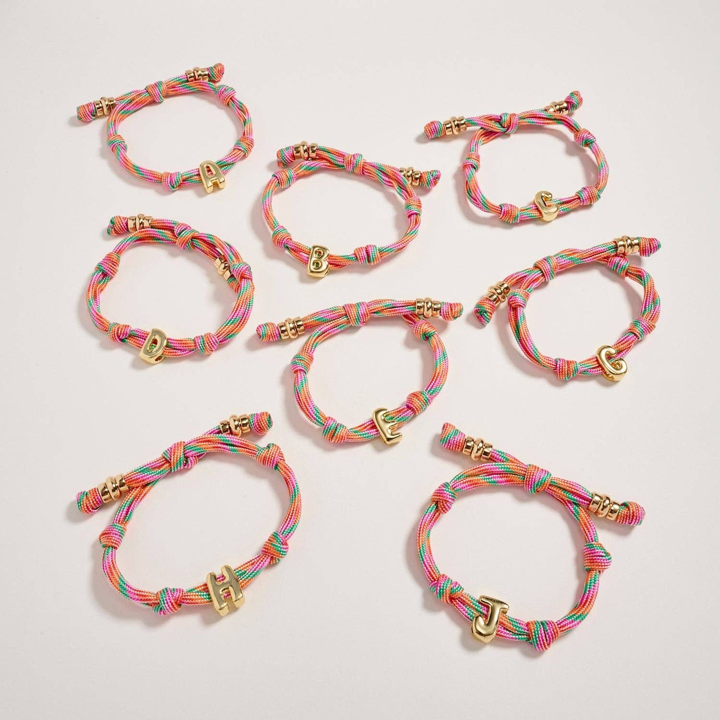 Multicolor Rope Bracelet w Gold Initial Charm